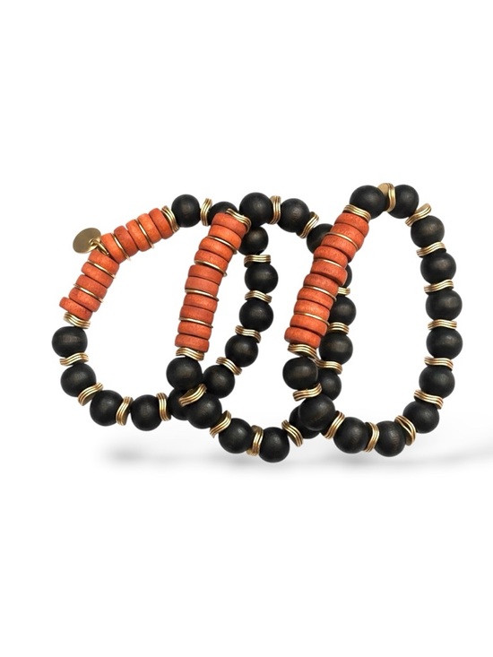 Plunder Jewelry - Plunder Black & Orange Stacked Bead Bracelet Set